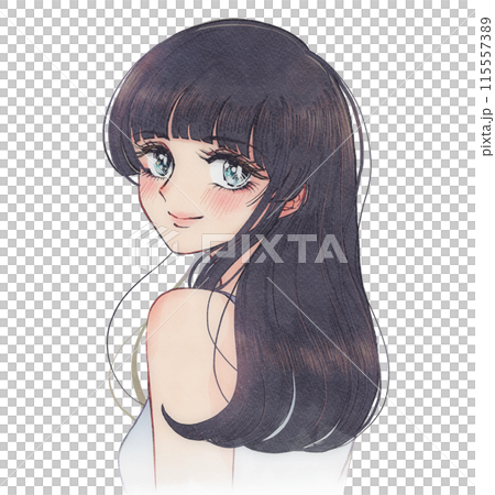 トリートメントでサラサラヘアになったお姉さんのイラスト トリートメントでサラサラヘアになったお姉さんのイラスト 115557389