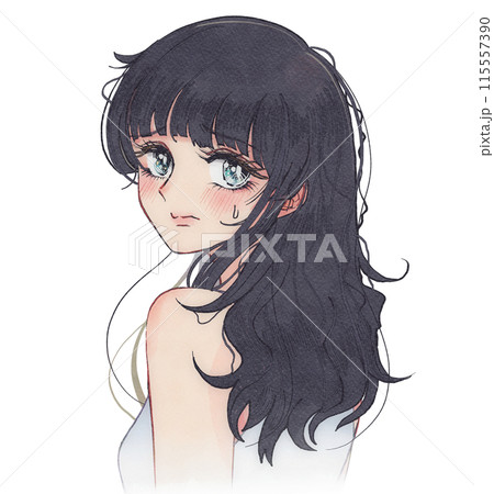 70年代漫画風イラスト・ダメージヘアくせ毛に悩む女の子 70年代漫画風イラスト・ダメージヘアくせ毛に悩む女の子 115557390