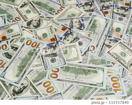 Background of 100 dollar bills, top view. 115557840