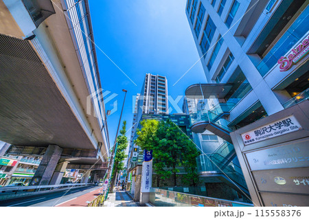 日本の東京都市景観 6月。東急電鉄　駒沢大学駅 東口(画面奥)などを望む 115558376