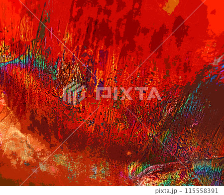 ささくれて傷だらけの刺々しいビビッドな赤い抽象テクスチャー 115558391