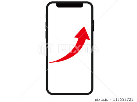 矢印,上昇,スマホ,スマートフォン,成長,上がる,アップ,伸びる,回復,効果,増加,上昇中,急成長, 115558723