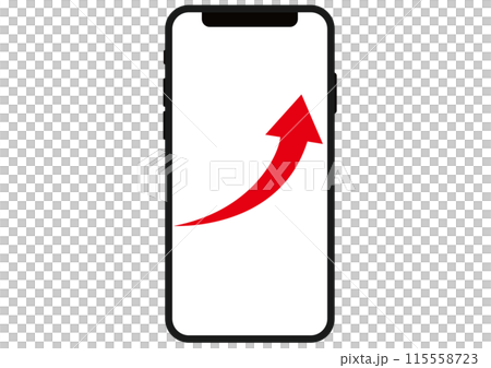 矢印,上昇,スマホ,スマートフォン,成長,上がる,アップ,伸びる,回復,効果,増加,上昇中,急成長, 115558723