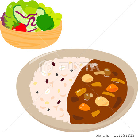雑穀米のカレーライスとサラダ 115558815