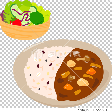 雑穀米のカレーライスとサラダ 115558815
