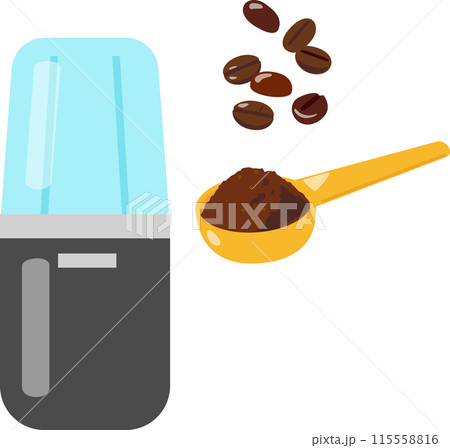 電動ミルと粉砕したコーヒー豆 115558816