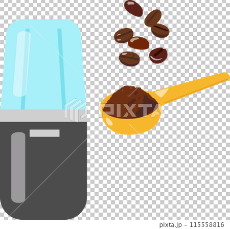 電動ミルと粉砕したコーヒー豆 115558816