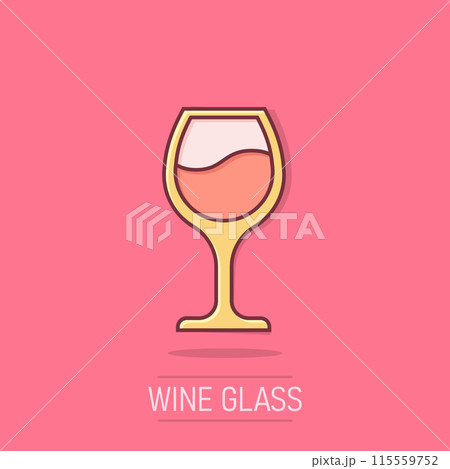 Wine glass icon in comic style. Champagne beverage cartoon vector illustration on isolated background. Cocktail drink splash effect sign business concept. Wine glass icon in comic style. Champagne beverage cartoon vector illustration on isolated background. Cocktail drink splash effect sign business concept. 115559752