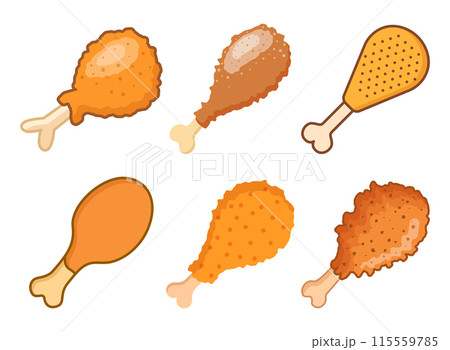 Chicken leg icons set in flat style. Fast food menu vector illustration on isolated background. Drumstick sign business concept. 115559785