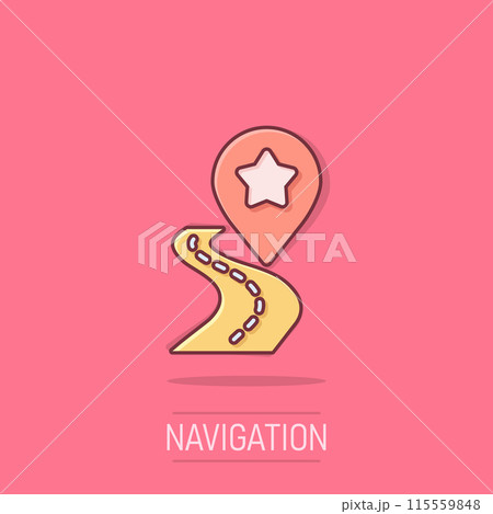Map pin icon in comic style. gps navigation cartoon vector illustration on isolated background. Locate position splash effect business concept. Map pin icon in comic style. gps navigation cartoon vector illustration on isolated background. Locate position splash effect business concept. 115559848