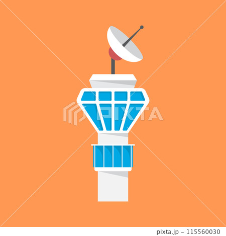 Flight control tower icon in flat style. Navigation monitor vector illustration on isolated background. Airport building sign business concept. Flight control tower icon in flat style. Navigation monitor vector illustration on isolated background. Airport building sign business concept. 115560030