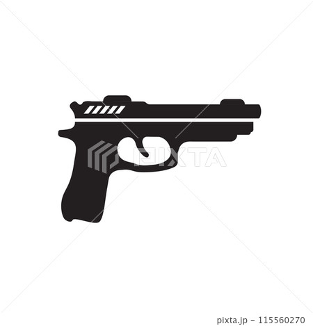 Pistol gun icon in flat style. Firearm symbol vector illustration on isolated background. Rifle ammo sign business concept. 115560270