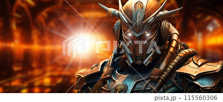 Sci-fi Robot Knight Soldier with Horns and Armor - Generative Ai 115560306