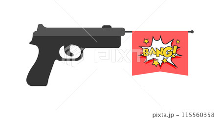 Pistol gun with bang text icon in flat style. Firearm symbol vector illustration on isolated background. Rifle ammo sign business concept. 115560358