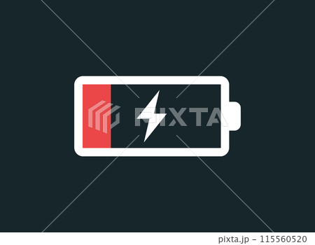 Low battery icon in flat style. Battery charging process vector illustration on isolated background. Accumulator recharge sign business concept. 115560520