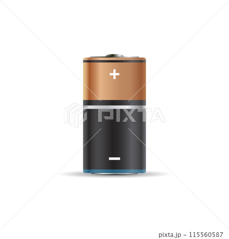 Realistic alkaline battery icon in flat style. Diffrent size accumulator vector illustration on isolated background. Accumulator recharge sign business concept. 115560587