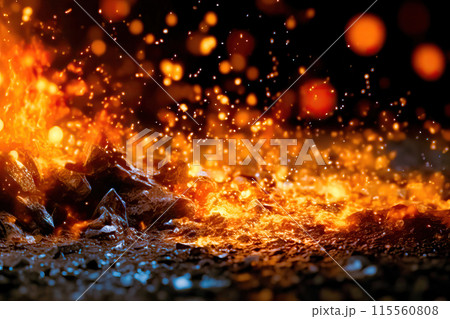 Embers Aglow: Dramatic Burning Coals as Backdrop - Generative AI Embers Aglow: Dramatic Burning Coals as Backdrop - Generative AI 115560808