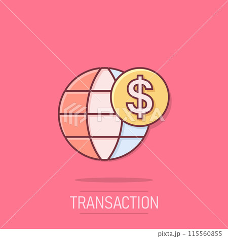 Global business icon in comic style. Money transaction cartoon vector illustration on isolated background. Banknote bill security  splash effect business concept. 115560855
