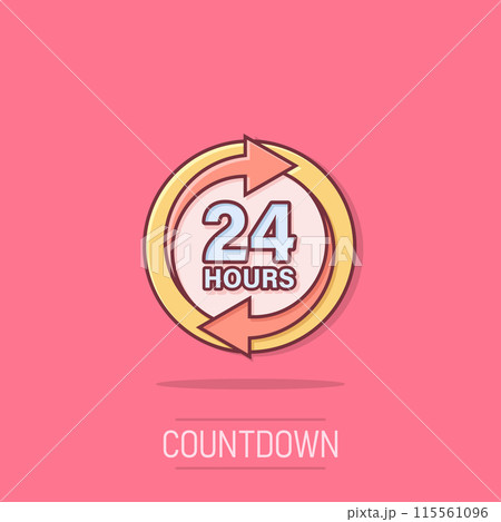 24 hours service icon in comic style. All day business and service cartoon vector illustration on isolated background. Quick service time splash effect sign business concept. 24 hours service icon in comic style. All day business and service cartoon vector illustration on isolated background. Quick service time splash effect sign business concept. 115561096