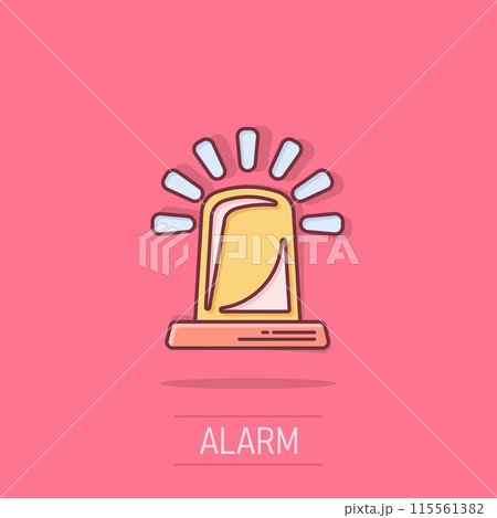 Emergency alarm icon in comic style. Alert lamp cartoon vector illustration on isolated background. Police urgency splash effect sign business concept. Emergency alarm icon in comic style. Alert lamp cartoon vector illustration on isolated background. Police urgency splash effect sign business concept. 115561382