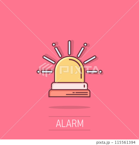Emergency alarm icon in comic style. Alert lamp cartoon vector illustration on isolated background. Police urgency splash effect sign business concept. Emergency alarm icon in comic style. Alert lamp cartoon vector illustration on isolated background. Police urgency splash effect sign business concept. 115561394