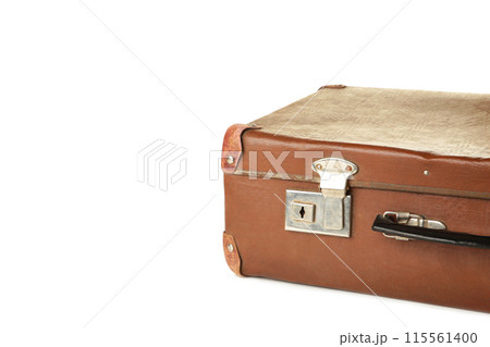 Vintage leather suitcase on isolated white background Vintage leather suitcase on isolated white background 115561400