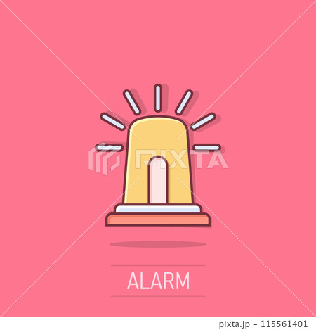 Emergency alarm icon in comic style. Alert lamp cartoon vector illustration on isolated background. Police urgency splash effect sign business concept. Emergency alarm icon in comic style. Alert lamp cartoon vector illustration on isolated background. Police urgency splash effect sign business concept. 115561401