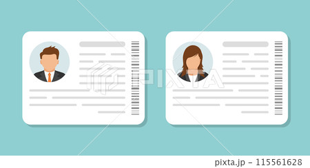 Driver license icon in flat style. Identification document vector illustration on isolated background. Profile card sign business concept. Driver license icon in flat style. Identification document vector illustration on isolated background. Profile card sign business concept. 115561628