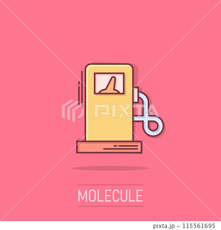 Fuel pump icon in comic style. Gas station cartoon sign vector illustration on isolated background. Petrol splash effect business concept. 115561695