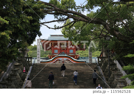 防府天満宮、表参道の石段下から見上げる楼門 115562528