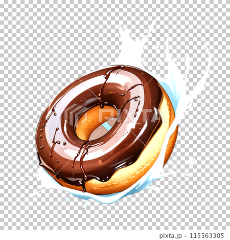 Donuts in dark and white chocolate with splashes isolated on a transparent background 115563305
