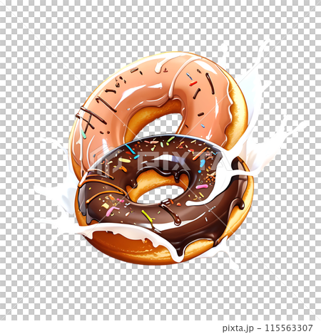 Donuts in dark and white chocolate with splashes isolated on a transparent background 115563307