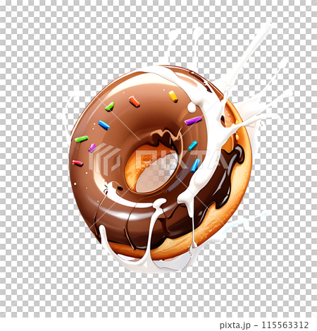Donuts in dark and white chocolate with splashes isolated on a transparent background 115563312