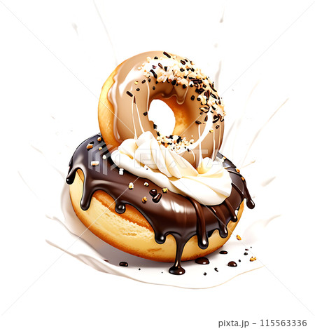 Donuts in dark and white chocolate with splashes isolated on a transparent background 115563336