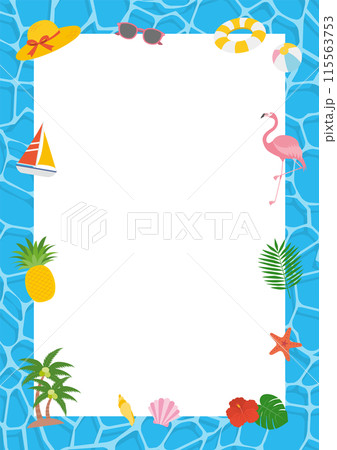 夏をイメージした青色の水面の縦向きフレームイラスト 夏をイメージした青色の水面の縦向きフレームイラスト 115563753