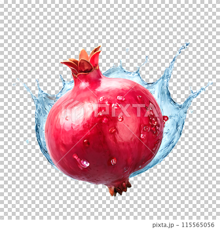 Pomegranate with juice splash isolated on a transparent background 115565056