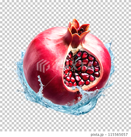 Pomegranate with juice splash isolated on a transparent background 115565057