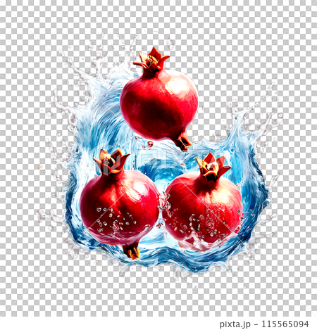 Pomegranate with juice splash isolated on a transparent background 115565094