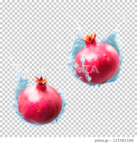 Pomegranate with juice splash isolated on a transparent background 115565106