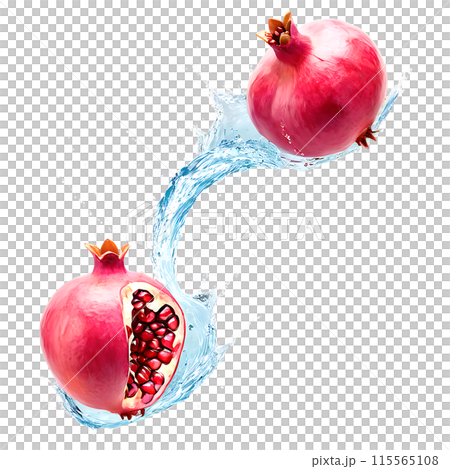 Pomegranate with juice splash isolated on a transparent background 115565108