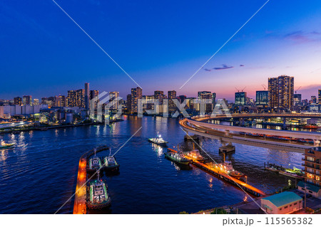 (東京都)レインボーブリッジ・南側遊歩道から眺める芝浦方面 (東京都)レインボーブリッジ・南側遊歩道から眺める芝浦方面 115565382