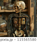A retro robot mechanic assembling robots from junk in a post apocalyptic setting 115565580
