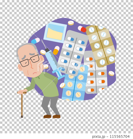 薬の量が増えるおじいさん 薬の量が増えるおじいさん 115565704