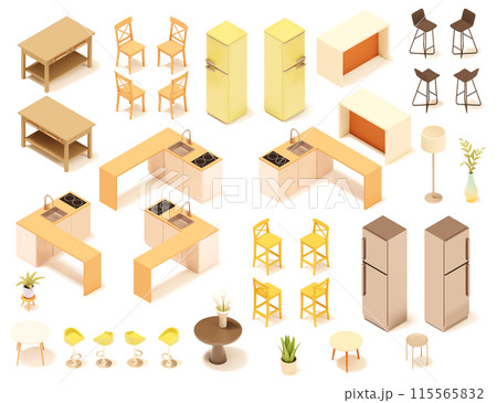 Vector isometric kitchen furniture and equipment set 115565832