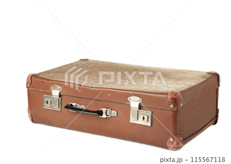 Vintage leather suitcase on isolated white background Vintage leather suitcase on isolated white background 115567118