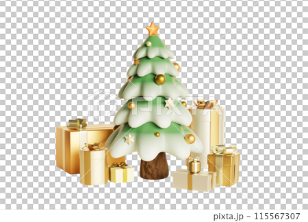 white and gold color christmas tree with gift boxes 3D image 115567307