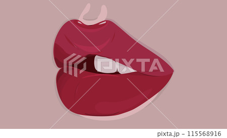 Juicy red lips of girl on monochromatic background, female sexy lips vector image Juicy red lips of girl on monochromatic background, female sexy lips vector image 115568916
