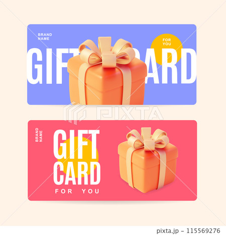 3d Gift Card Voucher Coupon Horizontal Set Concept Cartoon Design Style. Vector 3d Gift Card Voucher Coupon Horizontal Set Concept Cartoon Design Style. Vector 115569276