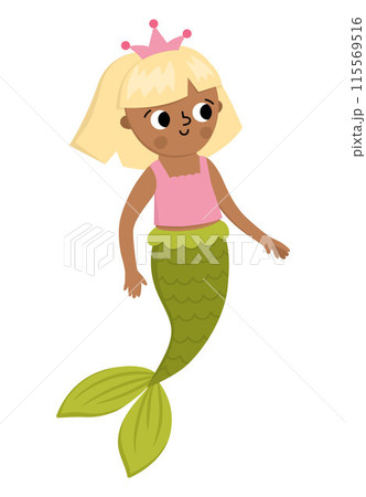 Fairy tale vector mermaid with blond hair. Fantasy fish girl isolated on white background. Fairytale sea princess. Treasure island, pirate, underwater adventure icon. Cute girlish siren character Fairy tale vector mermaid with blond hair. Fantasy fish girl isolated on white background. Fairytale sea princess. Treasure island, pirate, underwater adventure icon. Cute girlish siren character 115569516