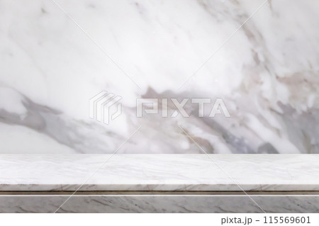 white marble table top with natural wall texture background for mockup product display template 115569601